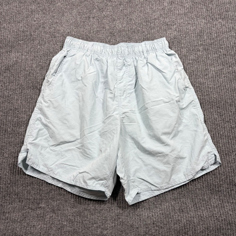 AFTCO Shorts Men's M Fishing Blue Elastic Waist Nylon Cargo Nautical Performance